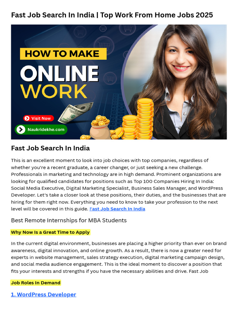 Fast Job Search Opportunities in India | PDF | Digital Marketing ...