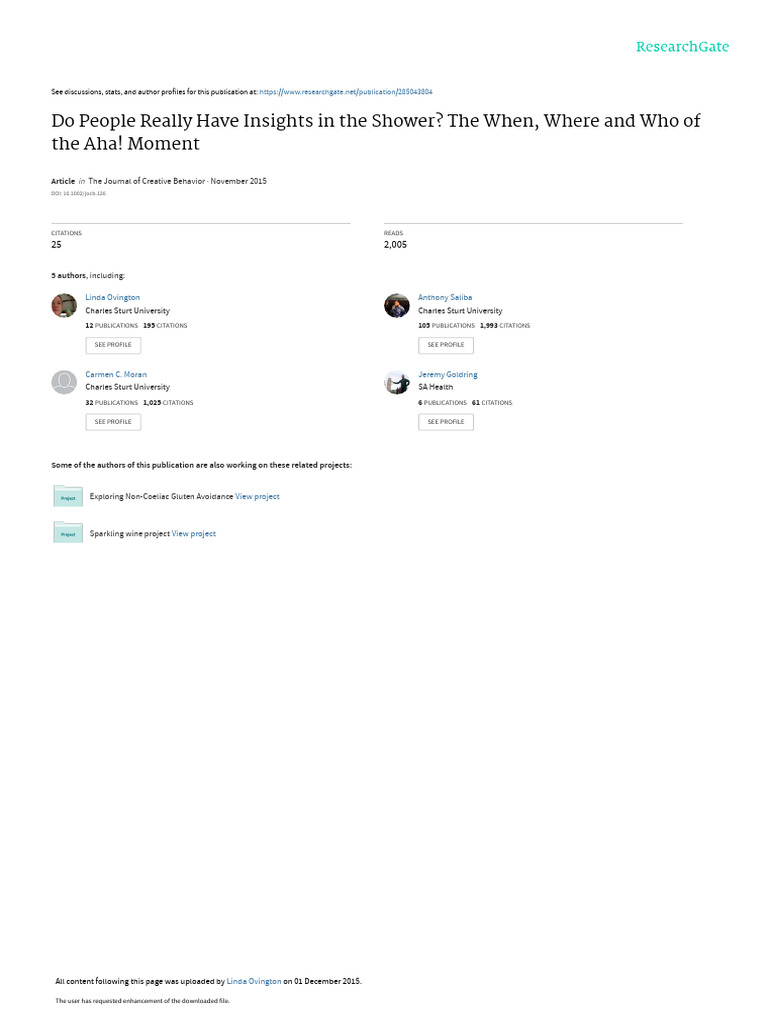 Insights in the Shower: Aha Moments Explored | PDF | Insight | Thought