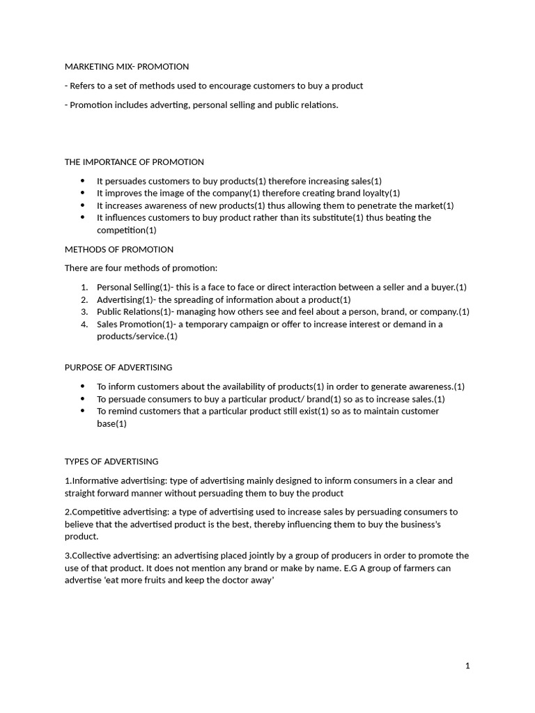 Marketing Mix: Effective Promotion Strategies | PDF | Advertising | Sales