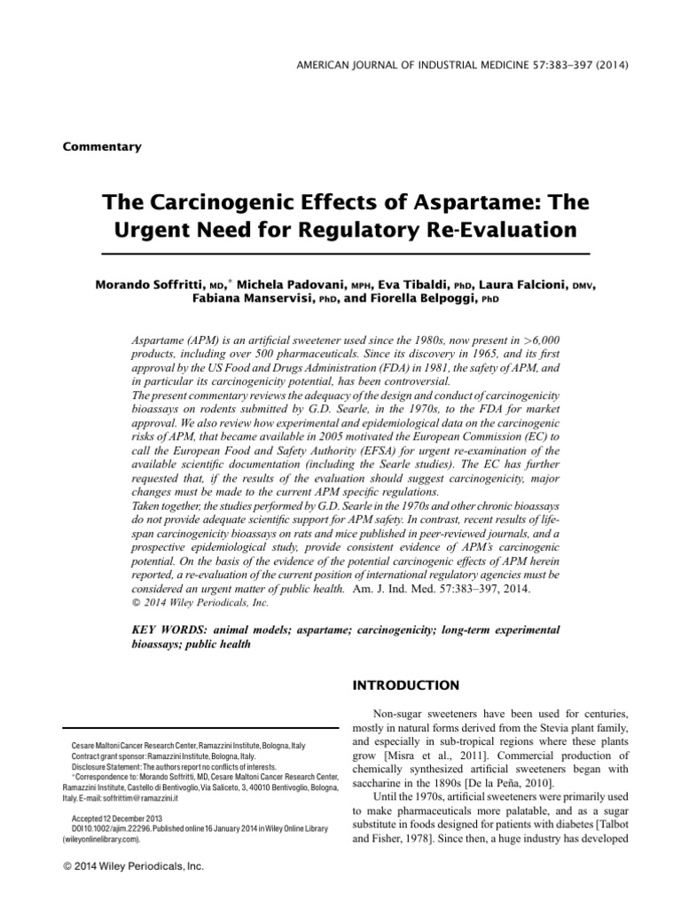 The Carcinogenic Effects of Aspartame The Urgent Need For Regulatory ...