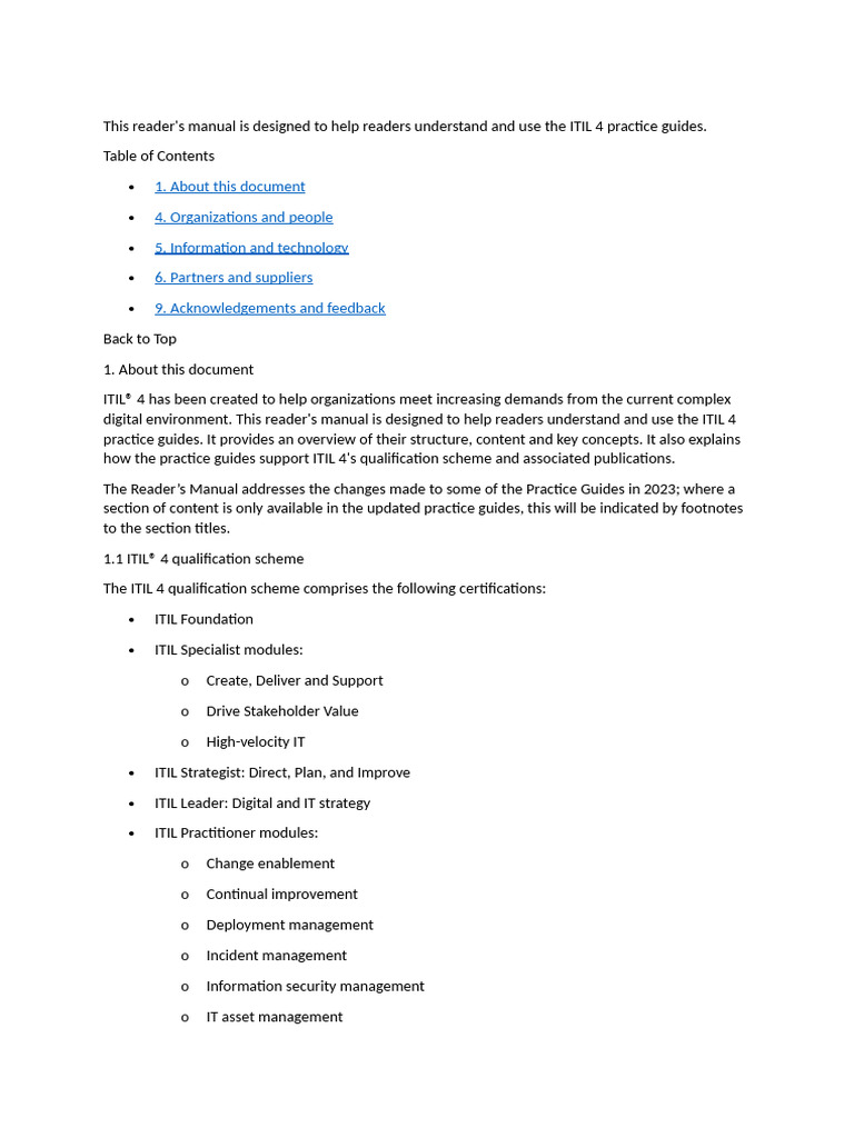 ITIL 4 Practice Guides Reader's Manual | PDF | Performance Indicator ...