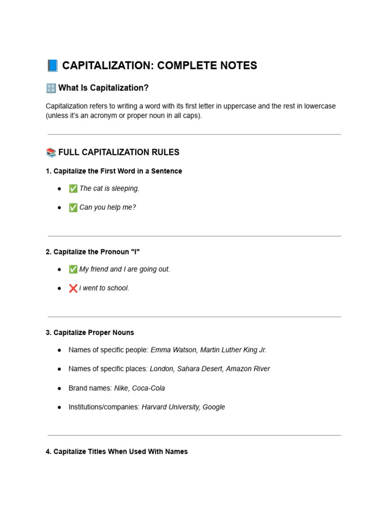 ? Capitalization - Complete Notes | PDF | Grammar | Syntax