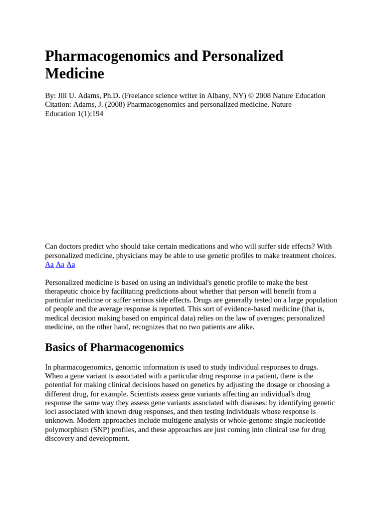Pharmacogenomics and Personalized Medicine | PDF | Pharmacogenomics ...