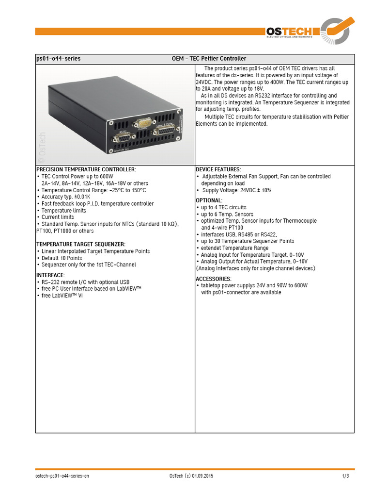 OEM TEC Peltier Controller ps01-o44 Series | PDF | Electronic ...