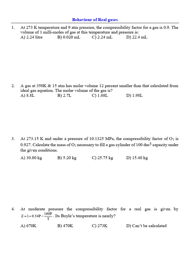 Real Gas Behavior and Calculations | PDF | Gases | Mole (Unit)