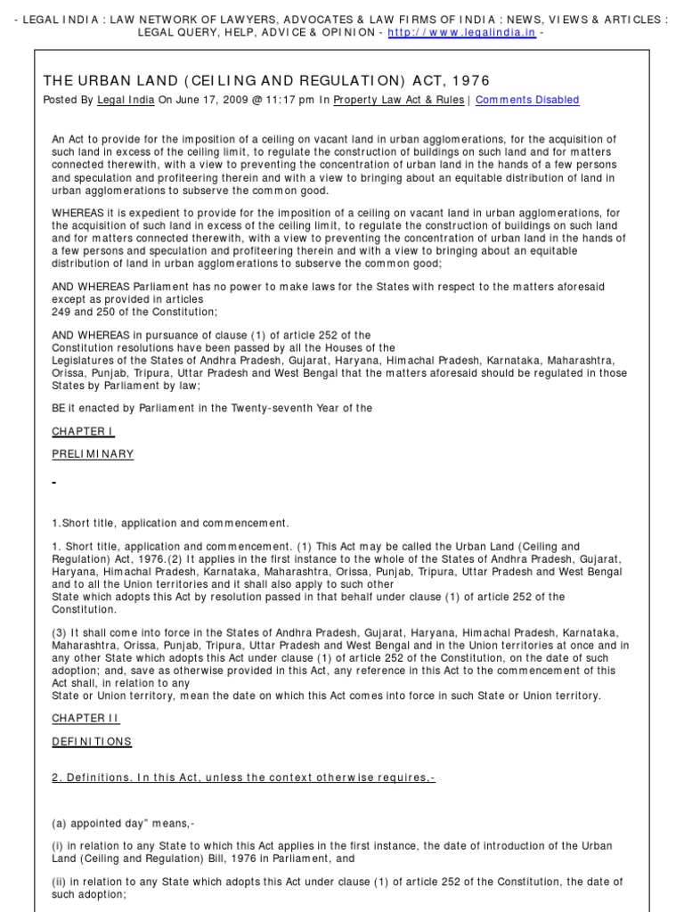 The Urban Land (Ceiling and Regulation) Act, 1976 Banks Common Law