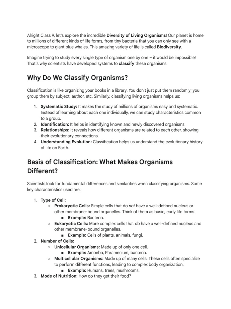 Diversity in Living Organisms in Comprehensive | PDF | Cell (Biology ...
