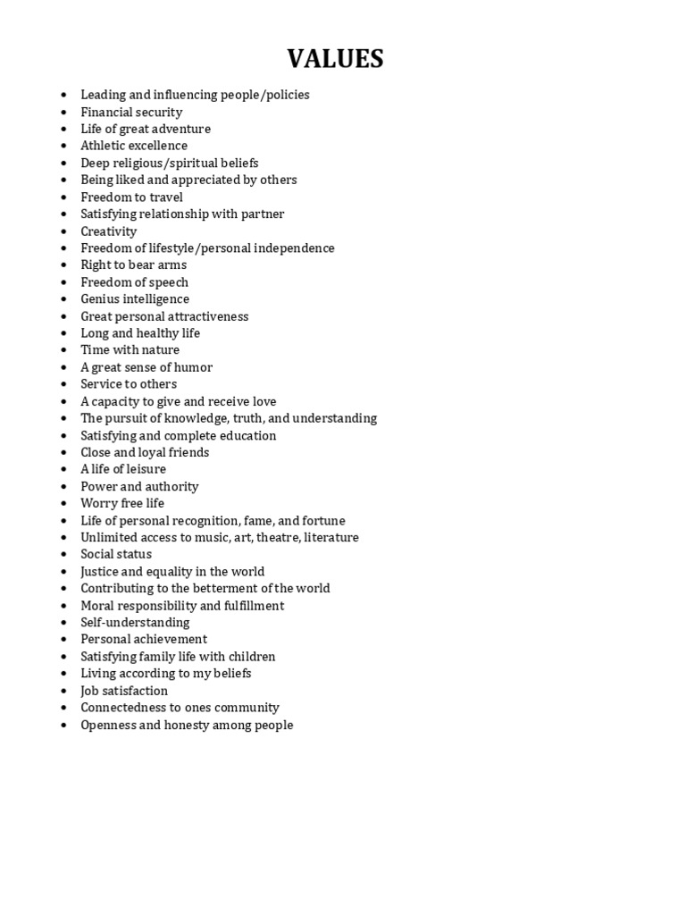 Values List | PDF
