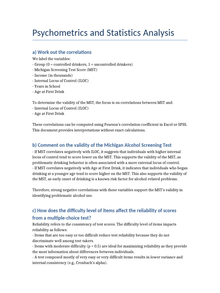 Validity and Reliability in Psychometrics | PDF