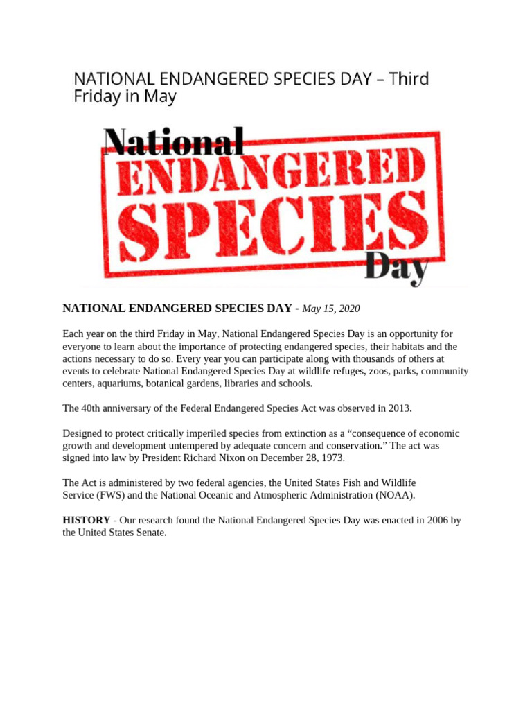 National Endangered Species Day 2020 | PDF | Endangered Species | Wildlife