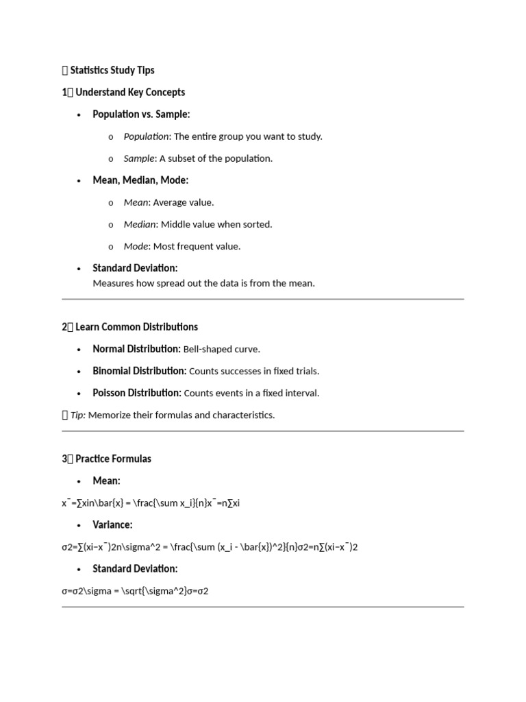 ? Statistics Study Tips | PDF