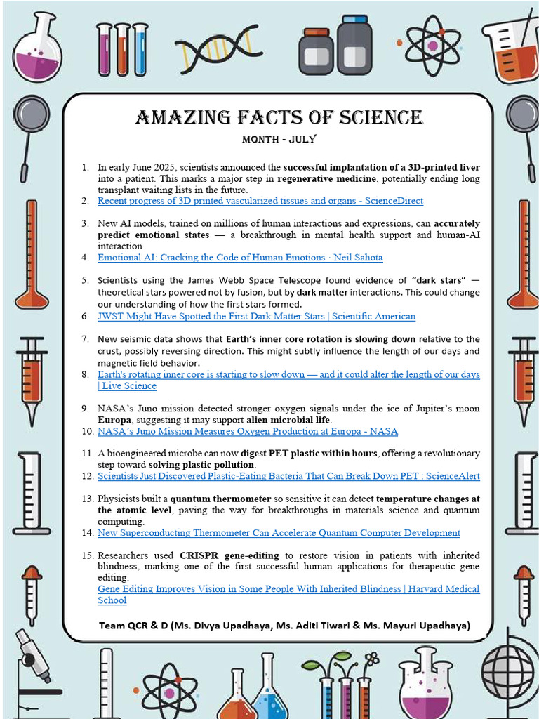 Amazing Facts of Science July | PDF