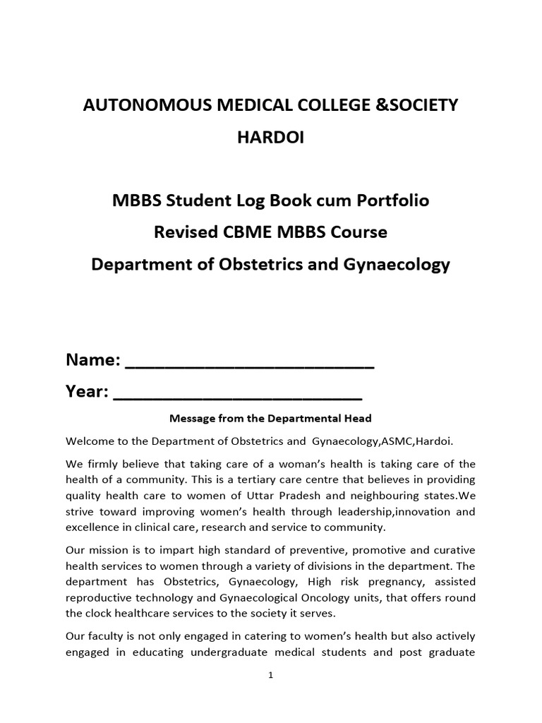 MBBS Obstetrics & Gynaecology Logbook | PDF | Pregnancy | Childbirth