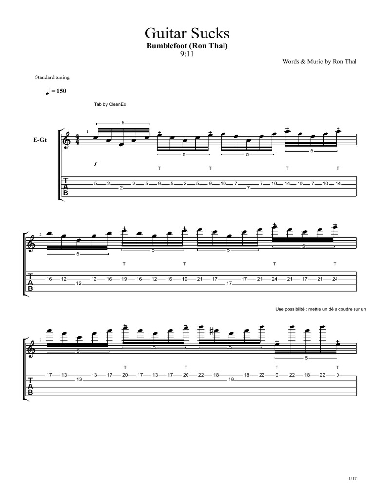 ロン・サール ギタースコア　タブ譜　ron thal 速弾きbumblefoot Ron Thal - Guitar Licks | PDF