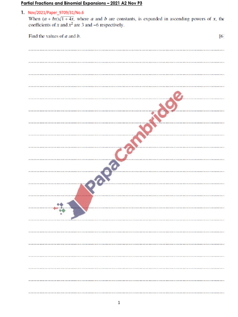 Partial Fractions and Binomial Expansions 2021 A2 Nov P3 | PDF
