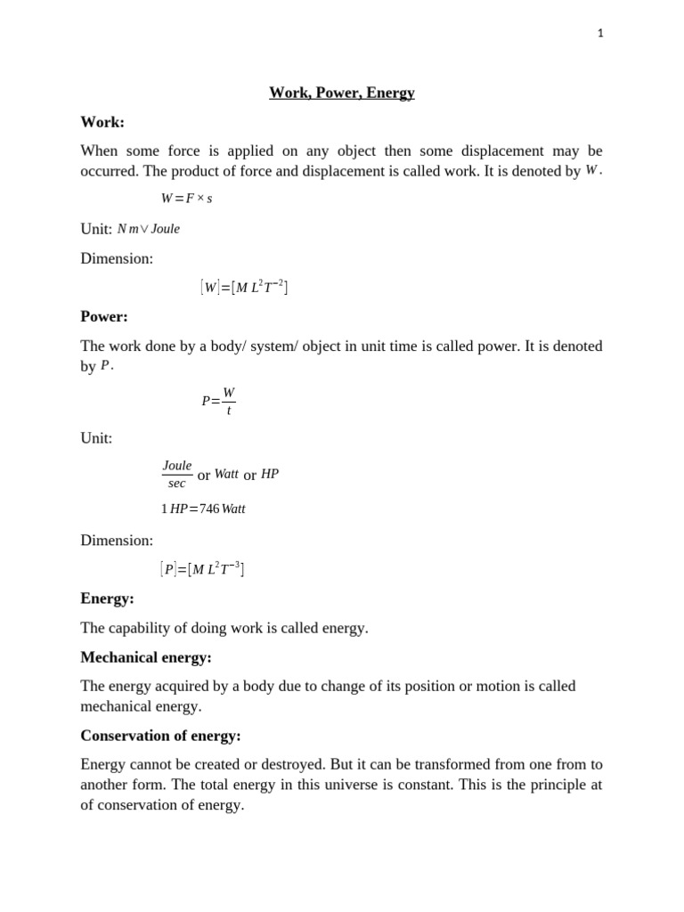 Chapter 3 Work, Power, Energy | PDF | Force | Physics