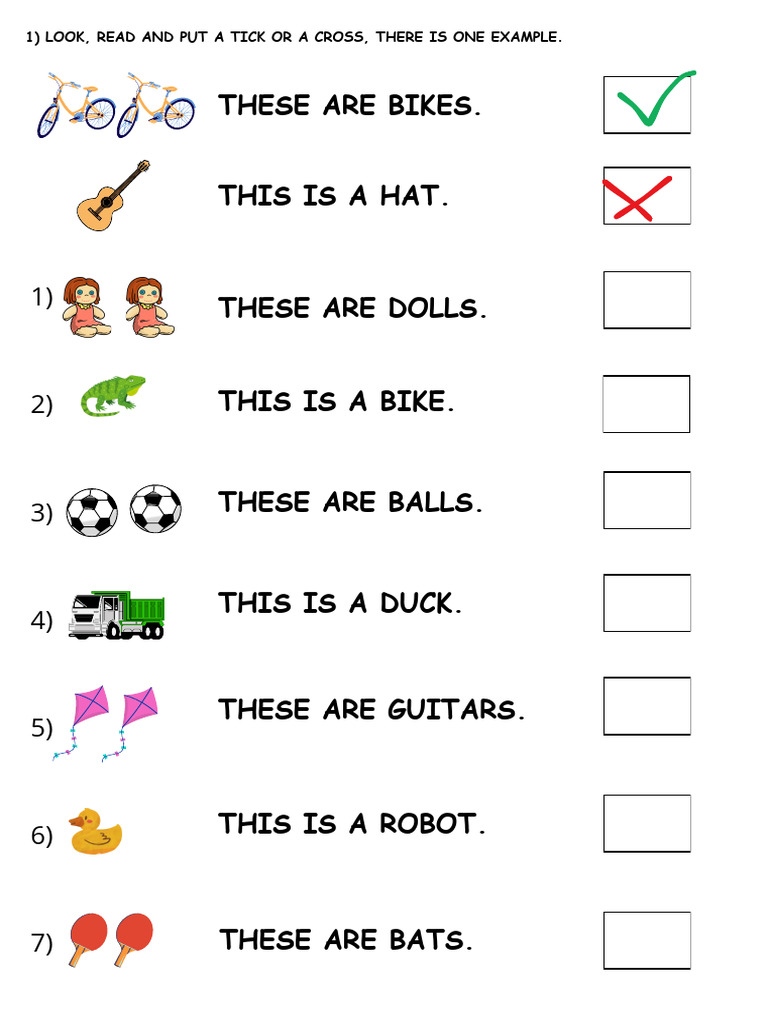 These Are Bikes. This Is A Hat.: 1) Look, Read and Put A Tick or A ...