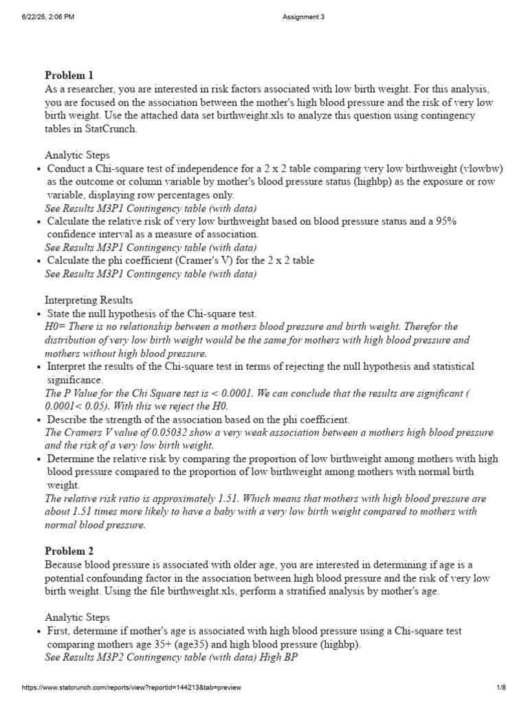 Assignment 3 Biomedical Statistics | PDF | Chi Squared Test | Analysis ...
