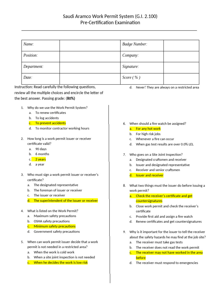 ARAMCO PTW Receiver's Qualification Exams.1 & Answers-2 | PDF | Fuse ...