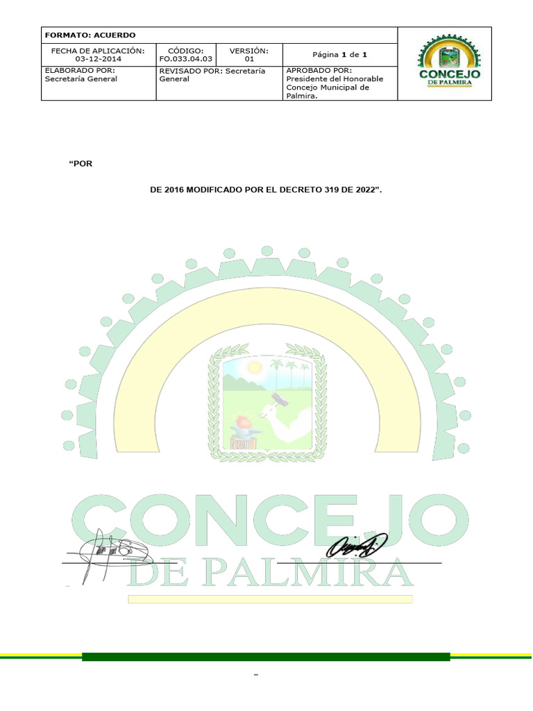 ACUERDO 001 UNIFICADO 001 Del 2024 Concejo de Palmira | PDF | Alcalde ...