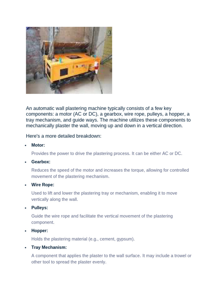 Key Components of Wall Plastering Machines | PDF