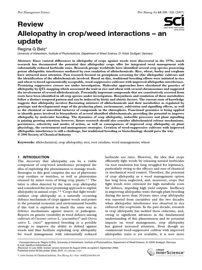 Allelopathy In Crop Weed Interactions Pdf Plant Breeding Weed