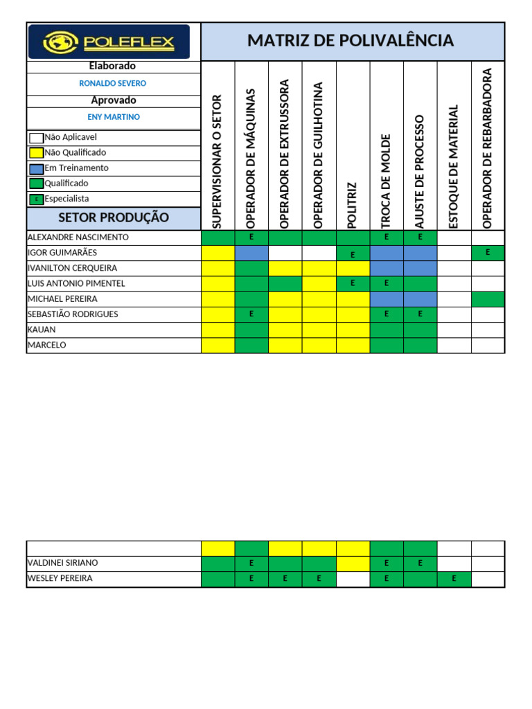 Matriz de Polivalência de Funcionários | PDF