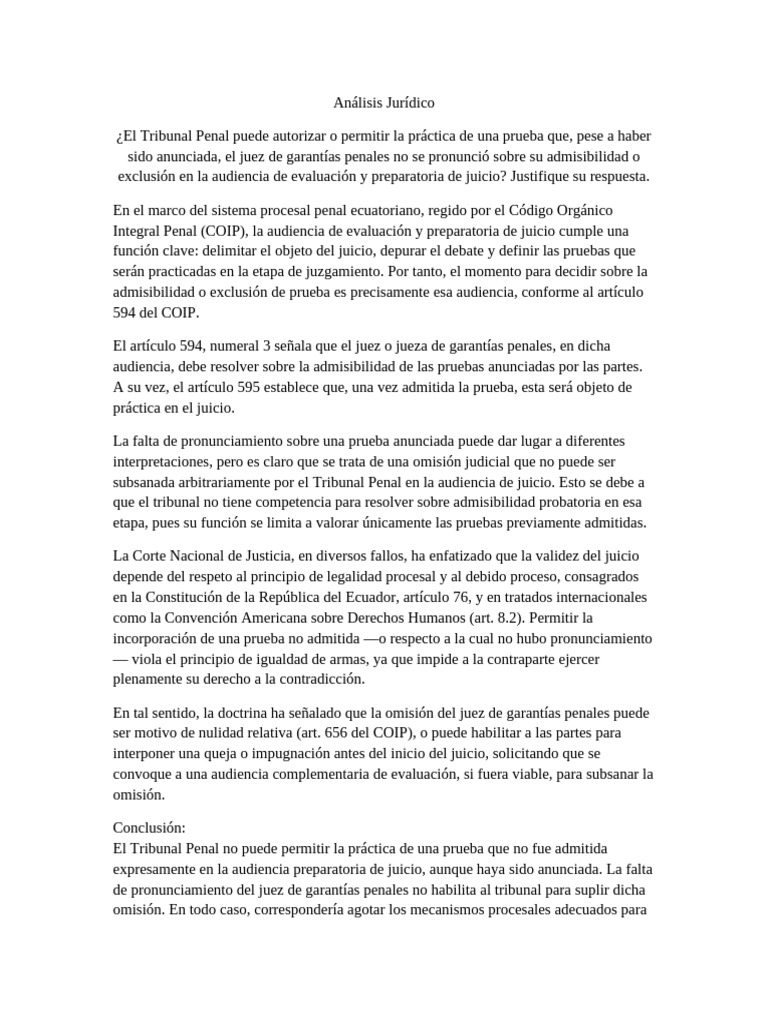 Analisis Juridico Prueba No Admitida | PDF | Debido al proceso ...