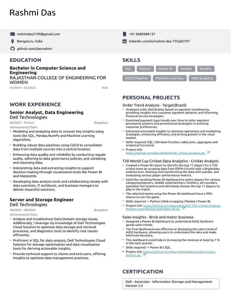Rashmi Pandey's Data Engineering Profile | PDF | Data Analysis ...