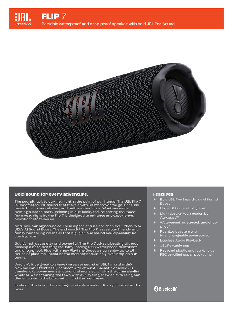 JBL Flip 7: Features & Specifications | PDF | Loudspeaker | Sound