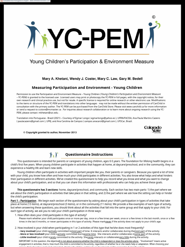 YC-PEM: Participation & Environment Guide | PDF | Child Care | Preschool
