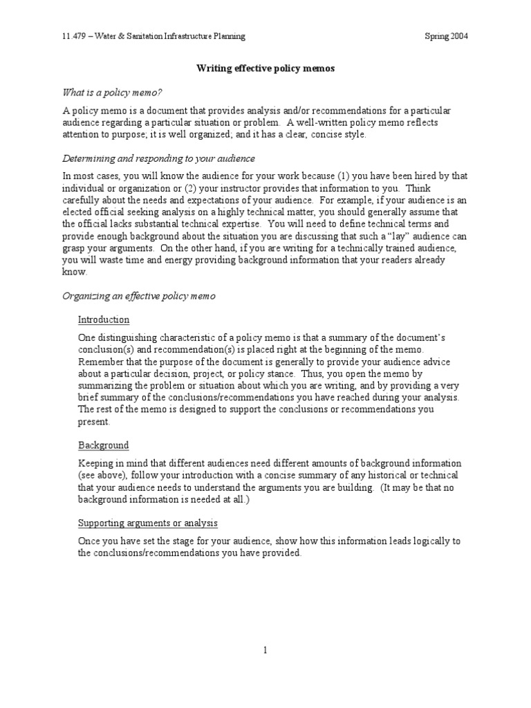 How to Write a Good Policy Memo Memorandum Paragraph