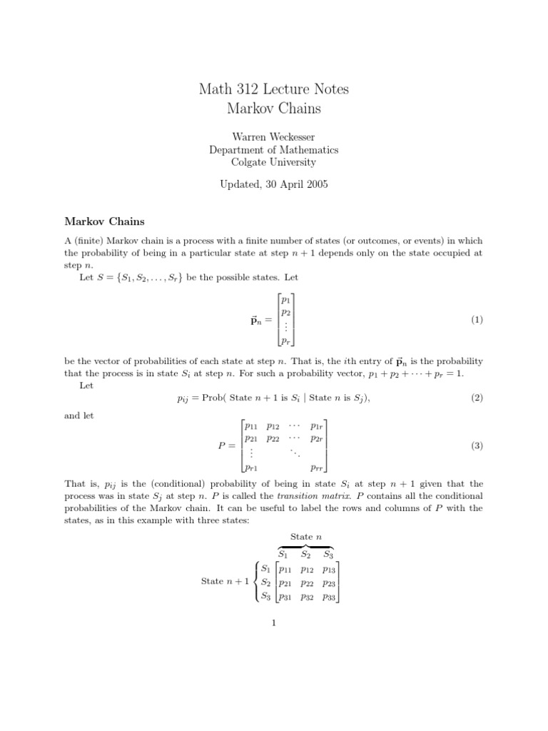 Math 312 Lecture Notes Markov Chains | PDF | Eigenvalues And ...