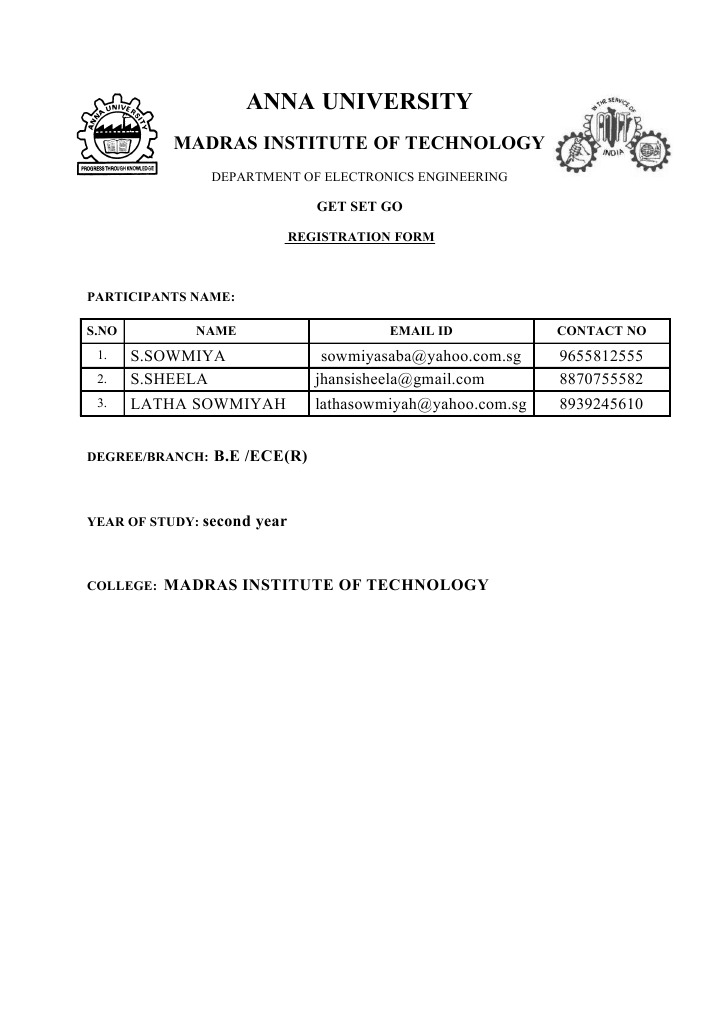 Get Set Go Registration Form | PDF