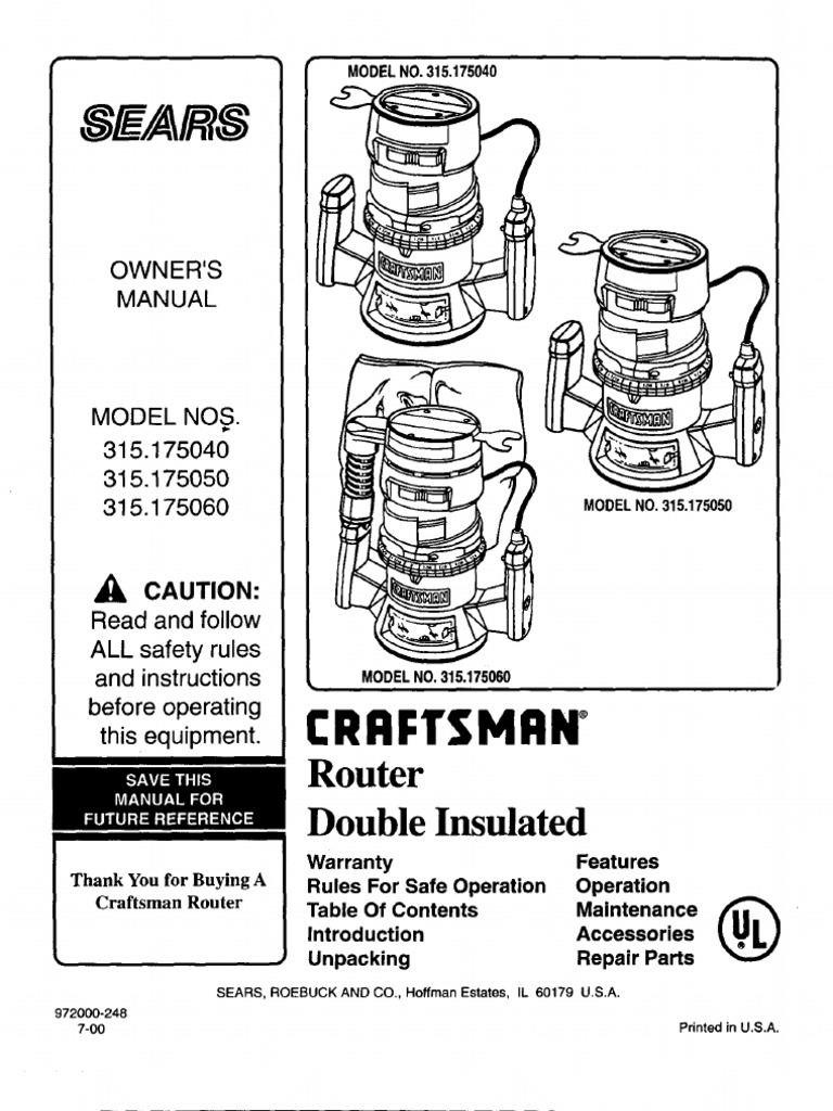 Craftsman Router 315.175040 | Power Supply | Manufactured Goods