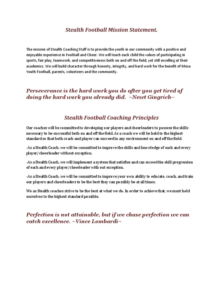Stealth Football Mission & Coaching Goals | PDF