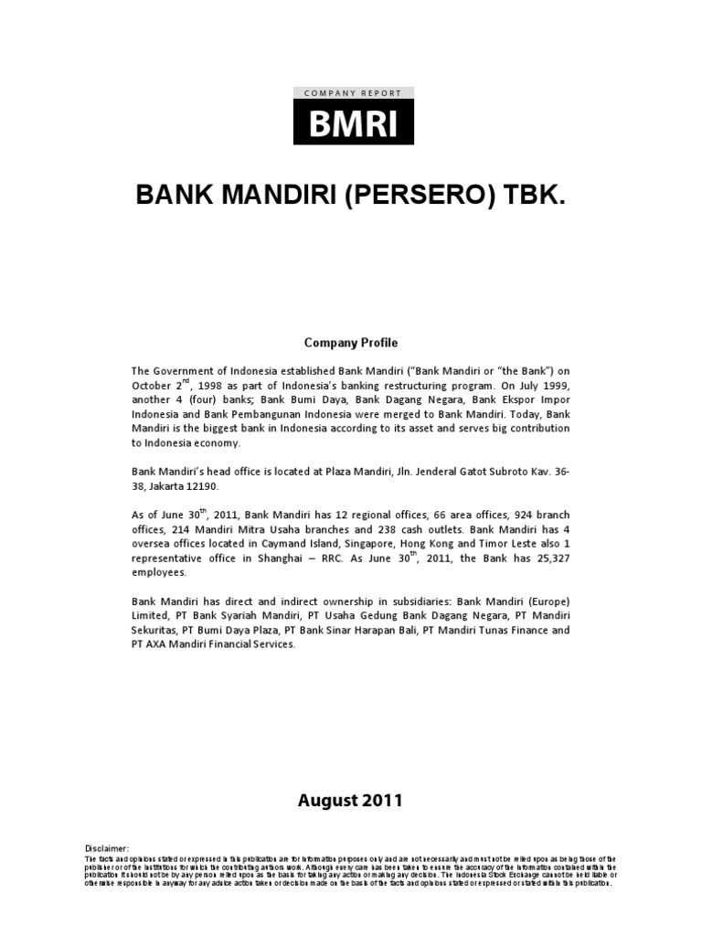 Bank Mandiri (Persero) TBK. August 2011 PDF Revenue Indonesian