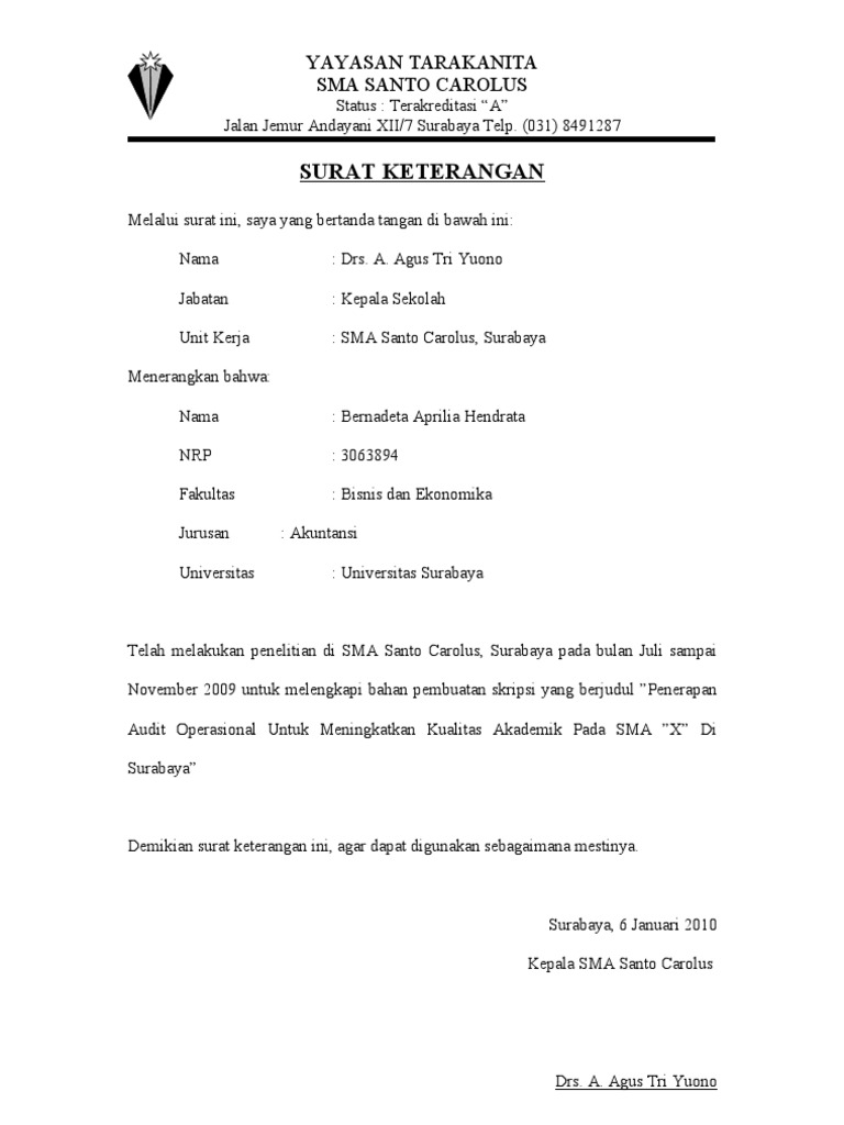 Contoh Surat Keterangan Survey Skripsi Dari Perusahaan Kumpulan Surat Penting