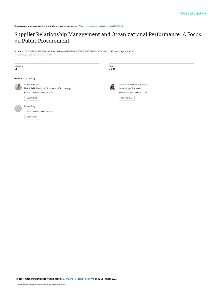Supplier Relationship Management in Procurement | PDF | Supply Chain ...
