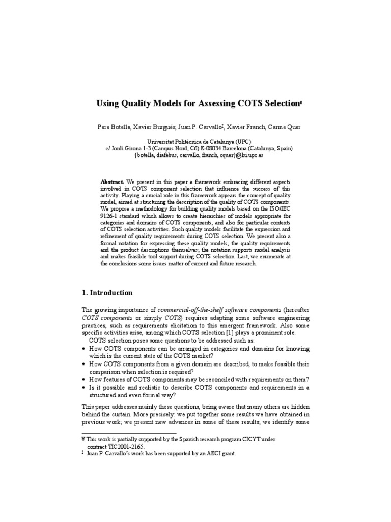 Using Quality Models For Assessing COTS Selection PDF Conceptual