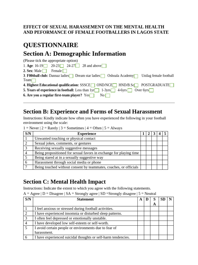 Questionnaire | PDF | Harassment | Sexual Harassment