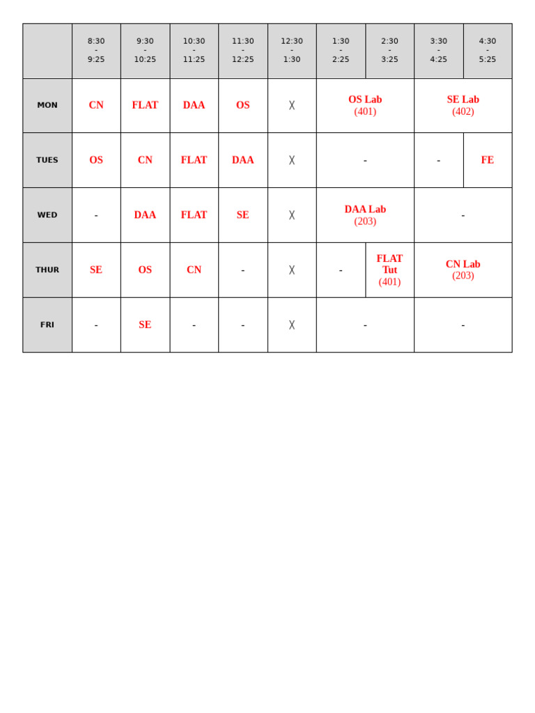 Weekly Class Schedule Overview | PDF