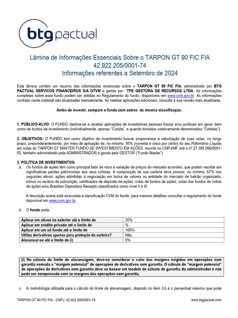 Tarpon GT 90. Lâmina de Informações | PDF | Fundos mútuos | Business