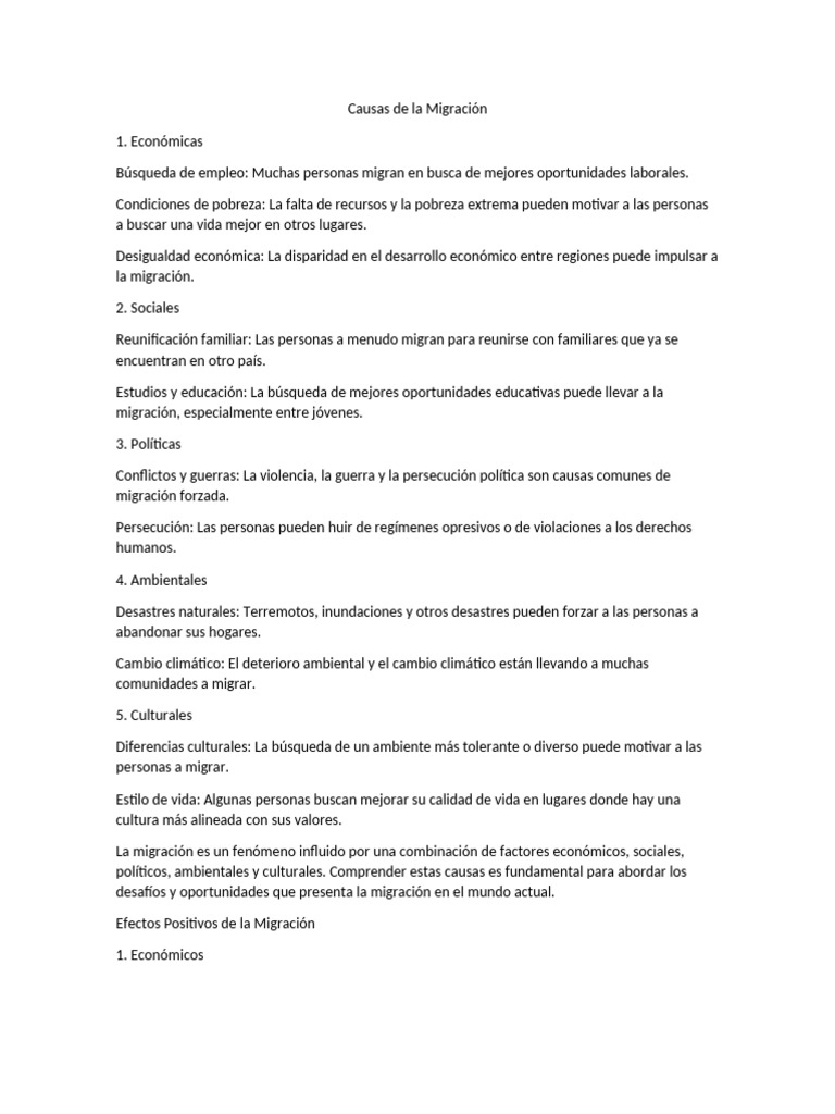 Causas y Efectos de la Migración | PDF | Migración humana | Sustentabilidad
