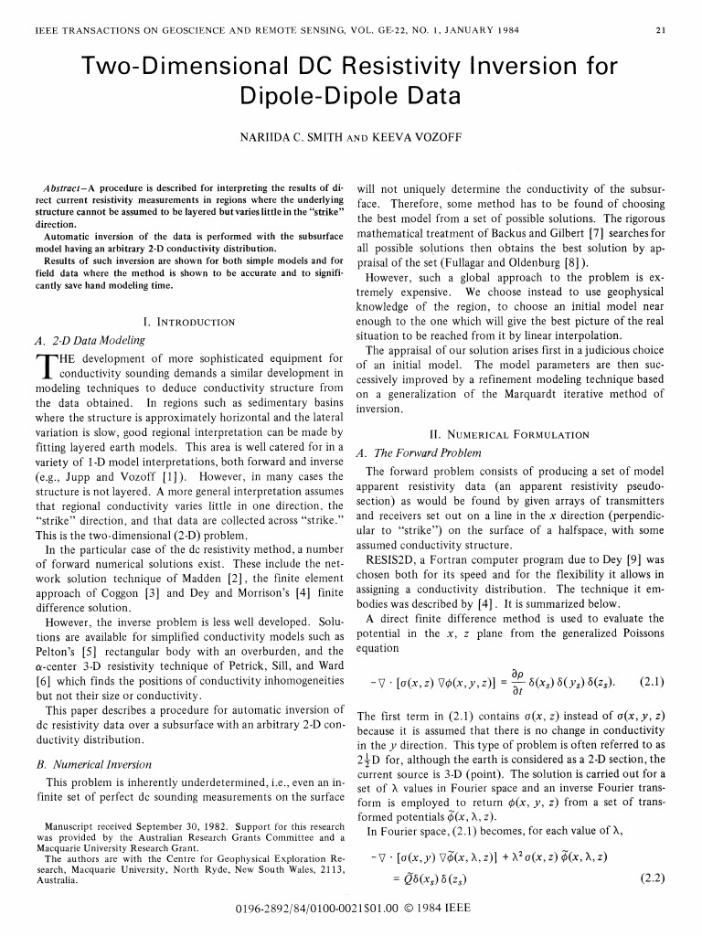 Two-Dimensional DC Resistivity Inversion For Dipole-Dipole Data | PDF ...
