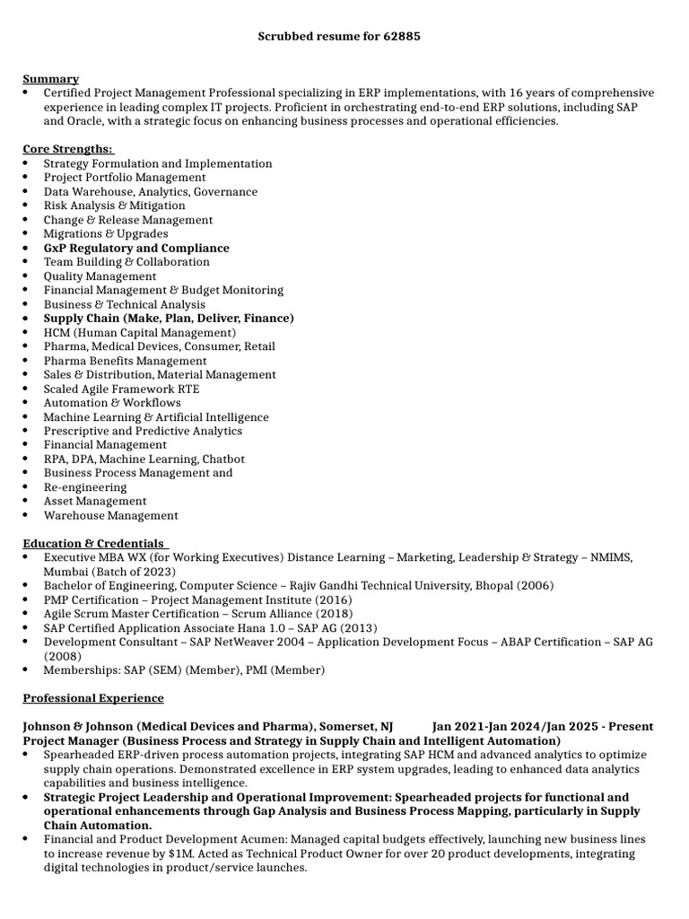 Scrubbed Resume For 62885 | PDF | Enterprise Resource Planning | Analytics