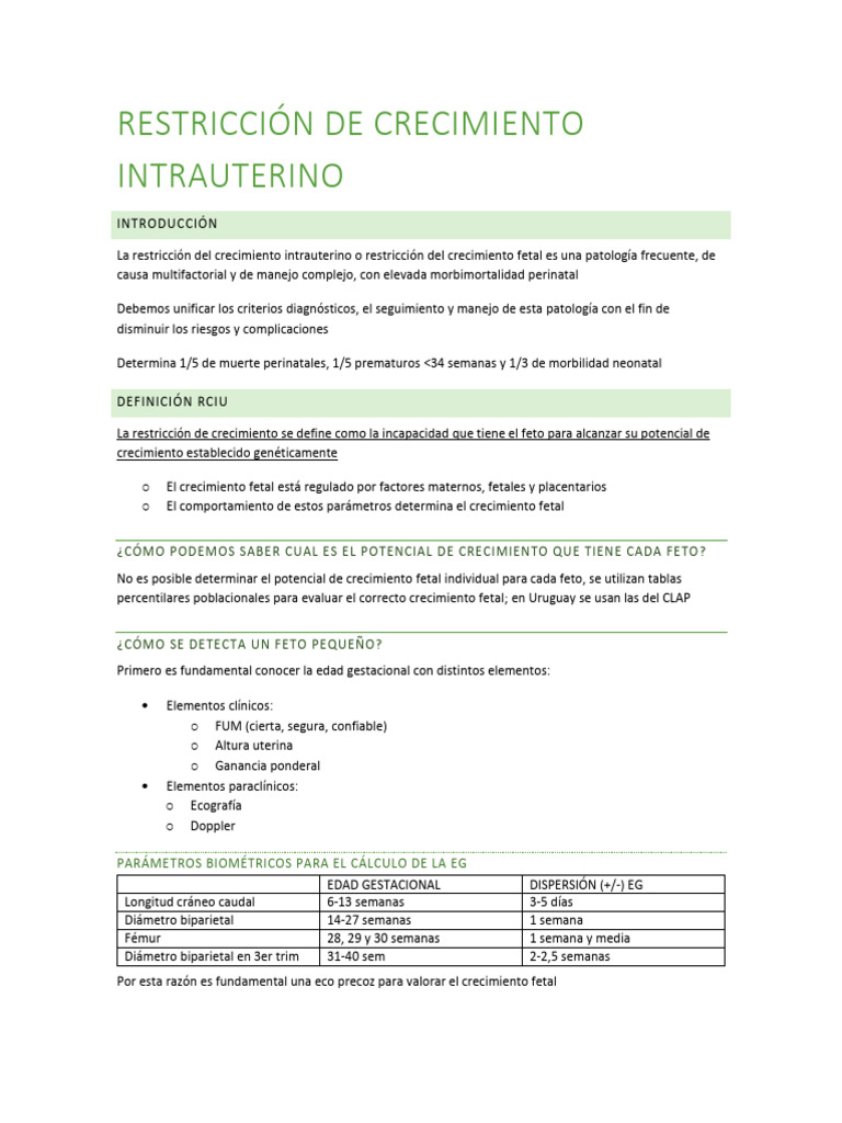 Diagnóstico y Manejo de RCIU Fetal | PDF | Feto | Especialidades Medicas