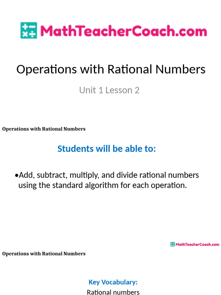 Operations with Rational Numbers Guide | PDF | Multiplication ...