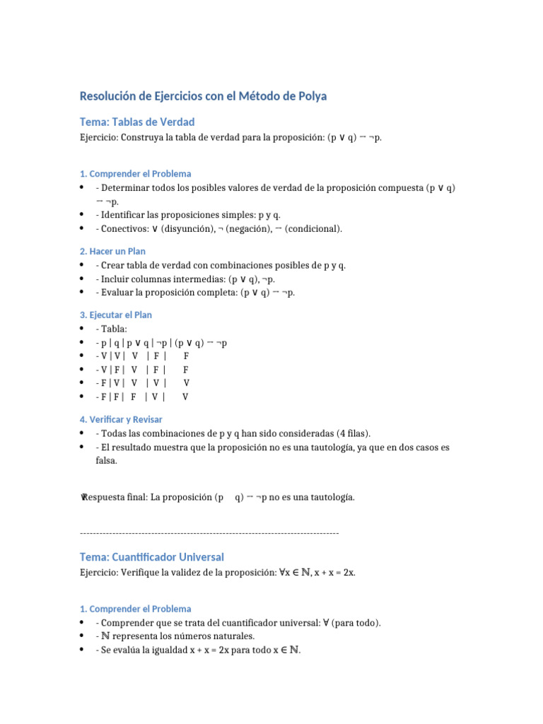 Ejercicios Resueltos Método de Polya | PDF | Proposición | Lógica