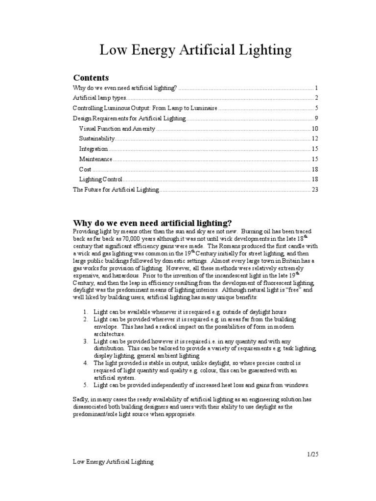 Low Energy Artificial Lighting PDF Lighting Incandescent Light Bulb